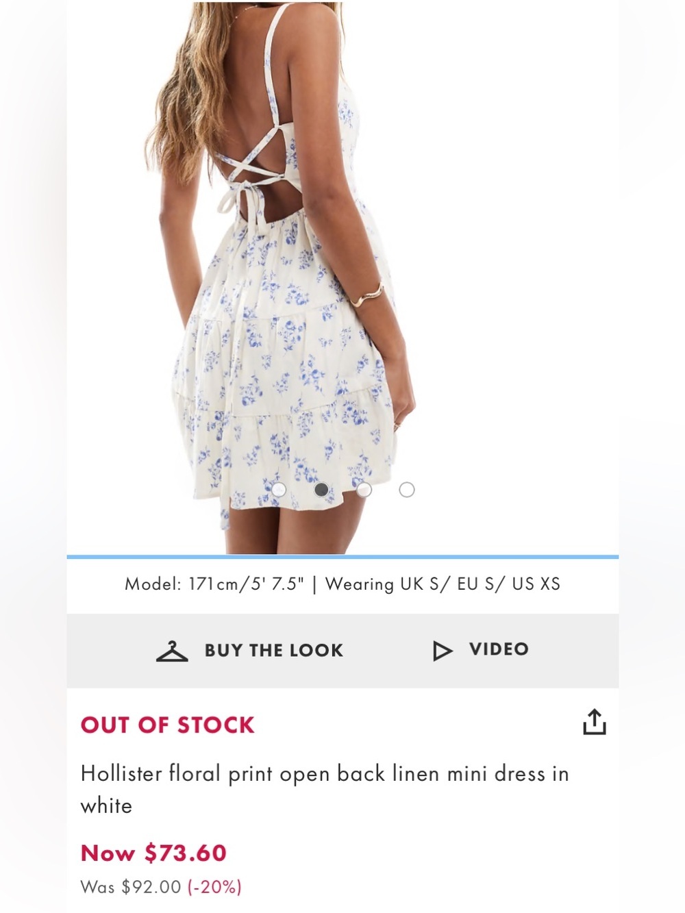 New Y2K Hollister White Linen Blue Floral Milkmaid Open Back Mini Dress Medium - Picture 12 of 15